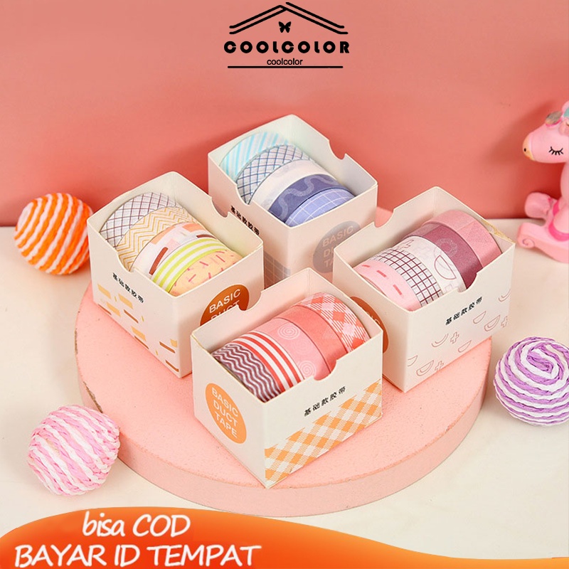 5Pcs/Set Stiker Kertasselotip Selotip Warna Solid Kreatif Buku Harian Scrapbooking Diy Dekorasi COD Washi Tape Washi Gambar Pohon Bunga Untuk Dekorasi [Ready Stock]