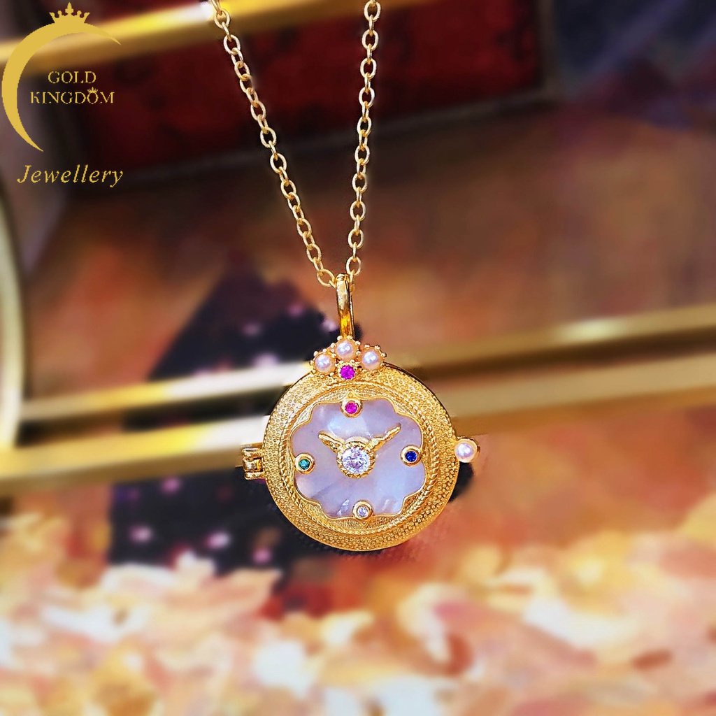 Goldkingdom Perhiasan Fashion 24K Bangkok Aksesoris Ready Stock Vintage Craft Pocket Watch Kalung Mewah Mutiara Warna Alami Shell Jam Liontin