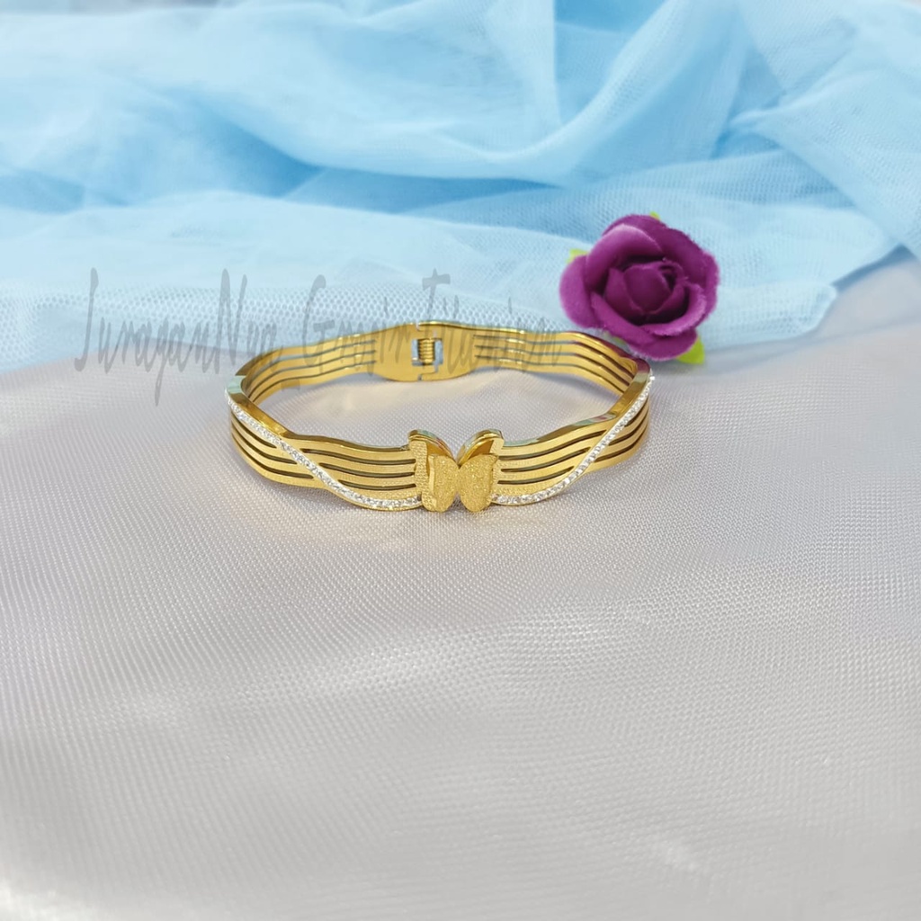 GELANG BANGKOK  TITANIUM BUTTERFLY PERMATA MEWAH ANTI KARAT&amp;ANTI LUNTUR