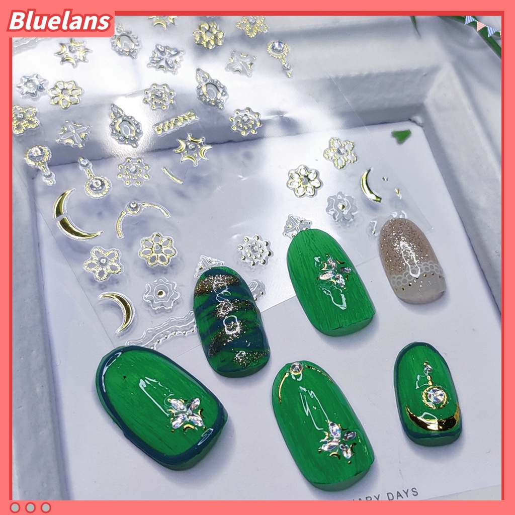 (In Stock) Kacamata Hitam Lensa Warna Warni ♡20pcs / Set Stiker Kuku Motif Bintang Efek Metalik 5D Untuk Manicure