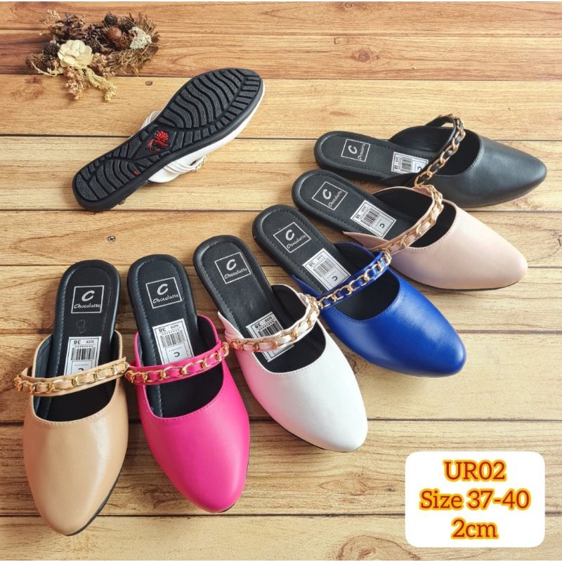 ABBUSHOES UR 02 sendal bapau flat shoes  rantai sol karet 2cm