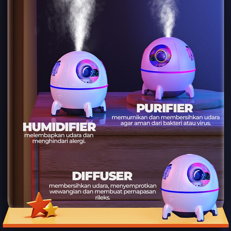 100% ORI Humidifier Diffuser Kapsul Luar Angkasa Humidifier Desktop Astronot Astronot Bulan Kecil Mini Malam Lampu Oil Diffuser Aroma