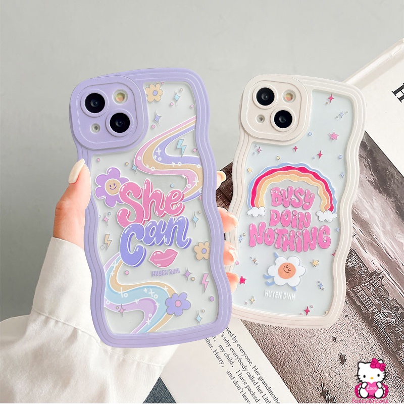 Soft Case TPU Motif Tulisan Inggris Warna-Warni Pelangi Untuk iPhone 7 8 Plus 14 Plus 11 6 6s XR 12 13 11 Pro MAX 14 Pro MAX X XS MAX SE 2020