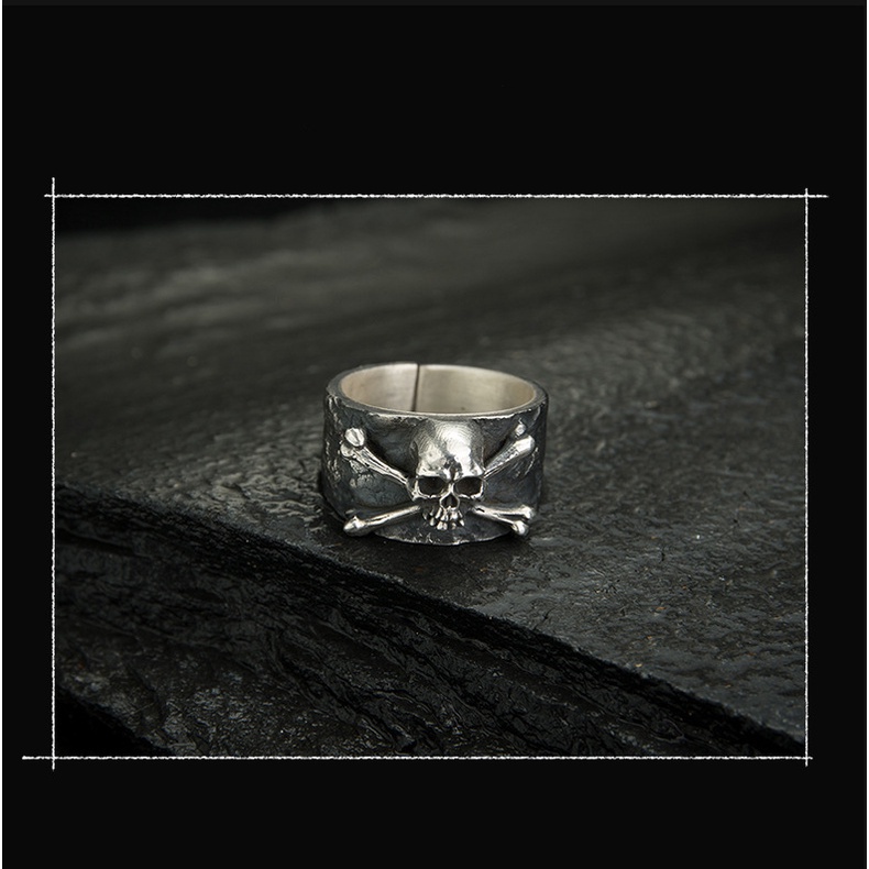 Cincin Pria Model Terbuka Desain Tengkorak Gaya Trendy Rock Adjustable Untuk Pestahadiah