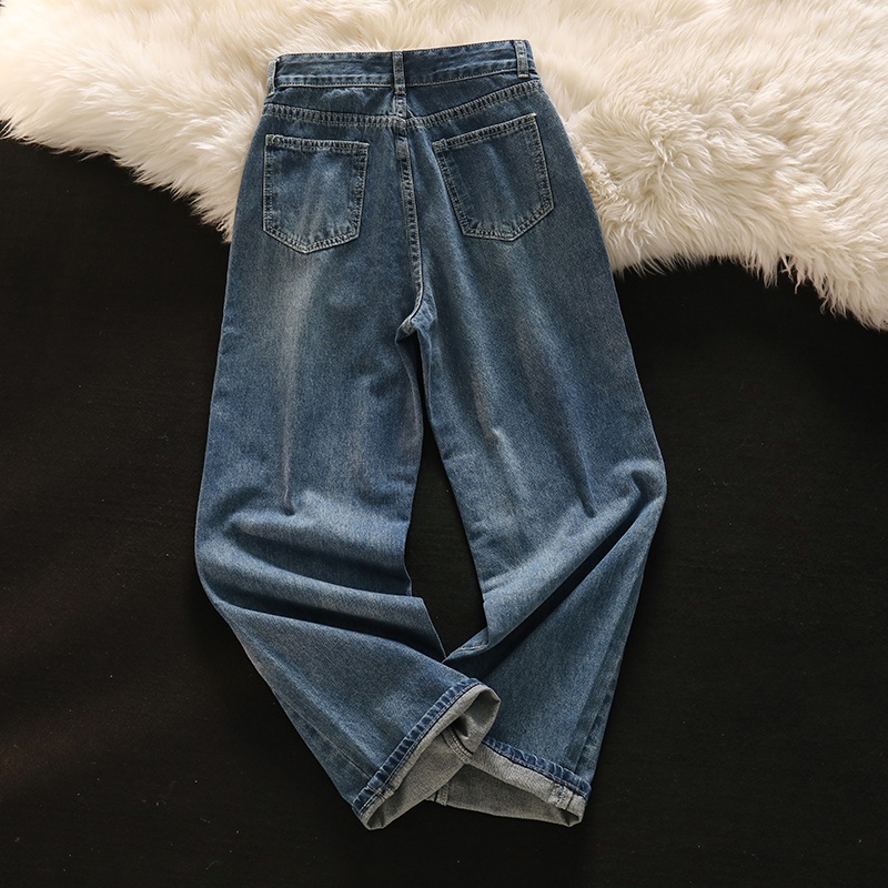 Korea Highwaist Kulot Celana Jeans Wanita Biru retro