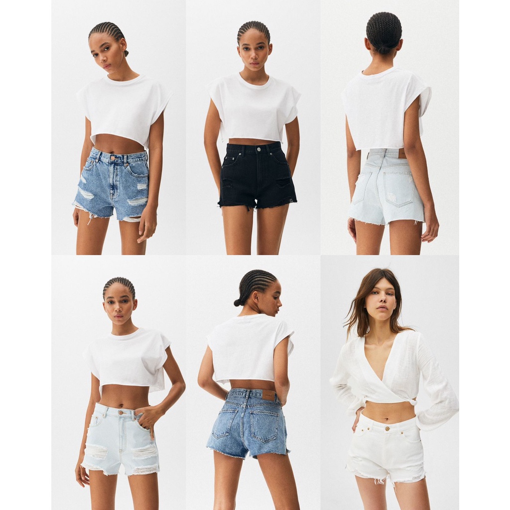 Pull&amp;Bear Ripped Denim Shorts