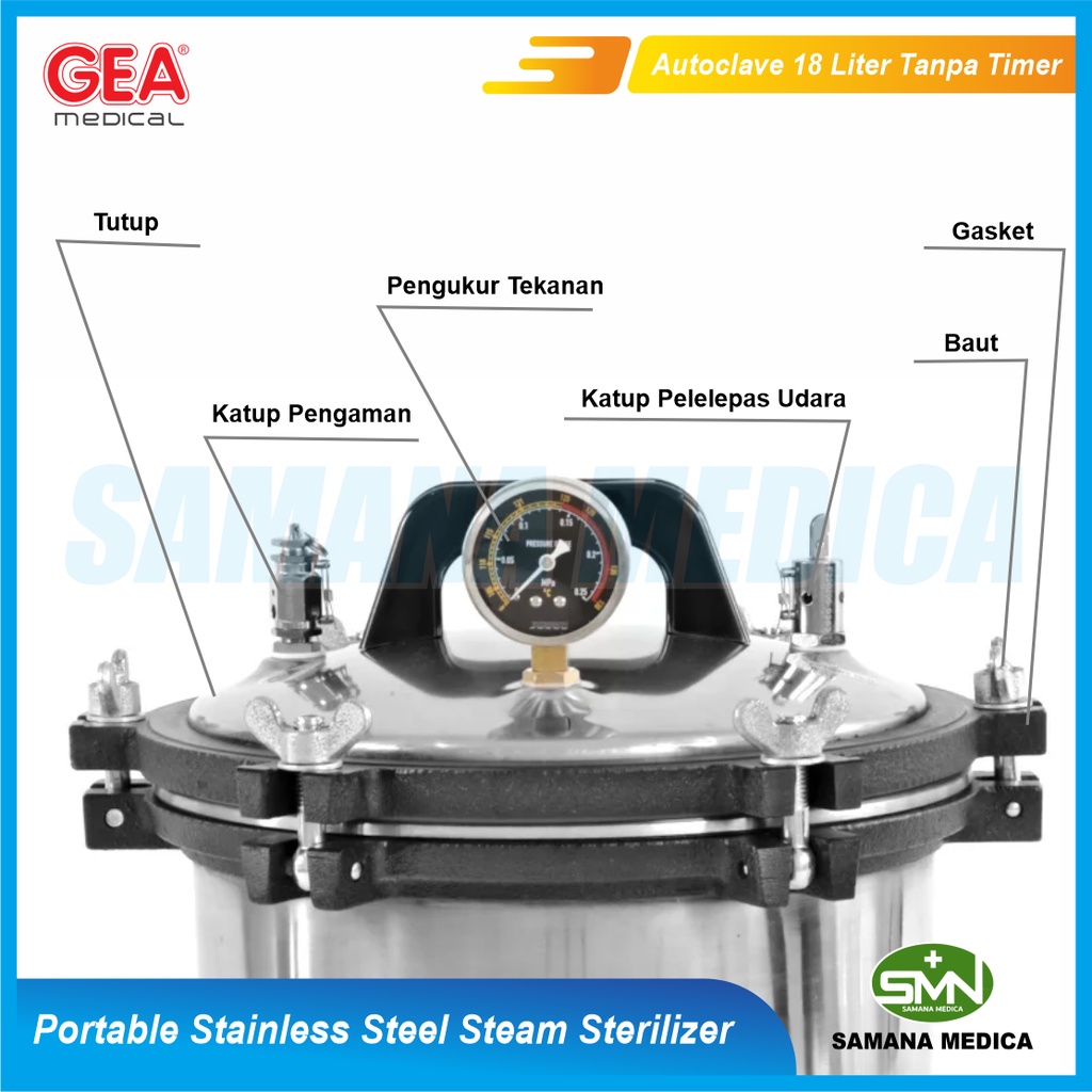 Autoclave atau Autoklaf GEA YX 18LM Portable Stainless Steel Steam Sterilizer 18 Liter GEA YX 18LM Tanpa Timer Promo Murah