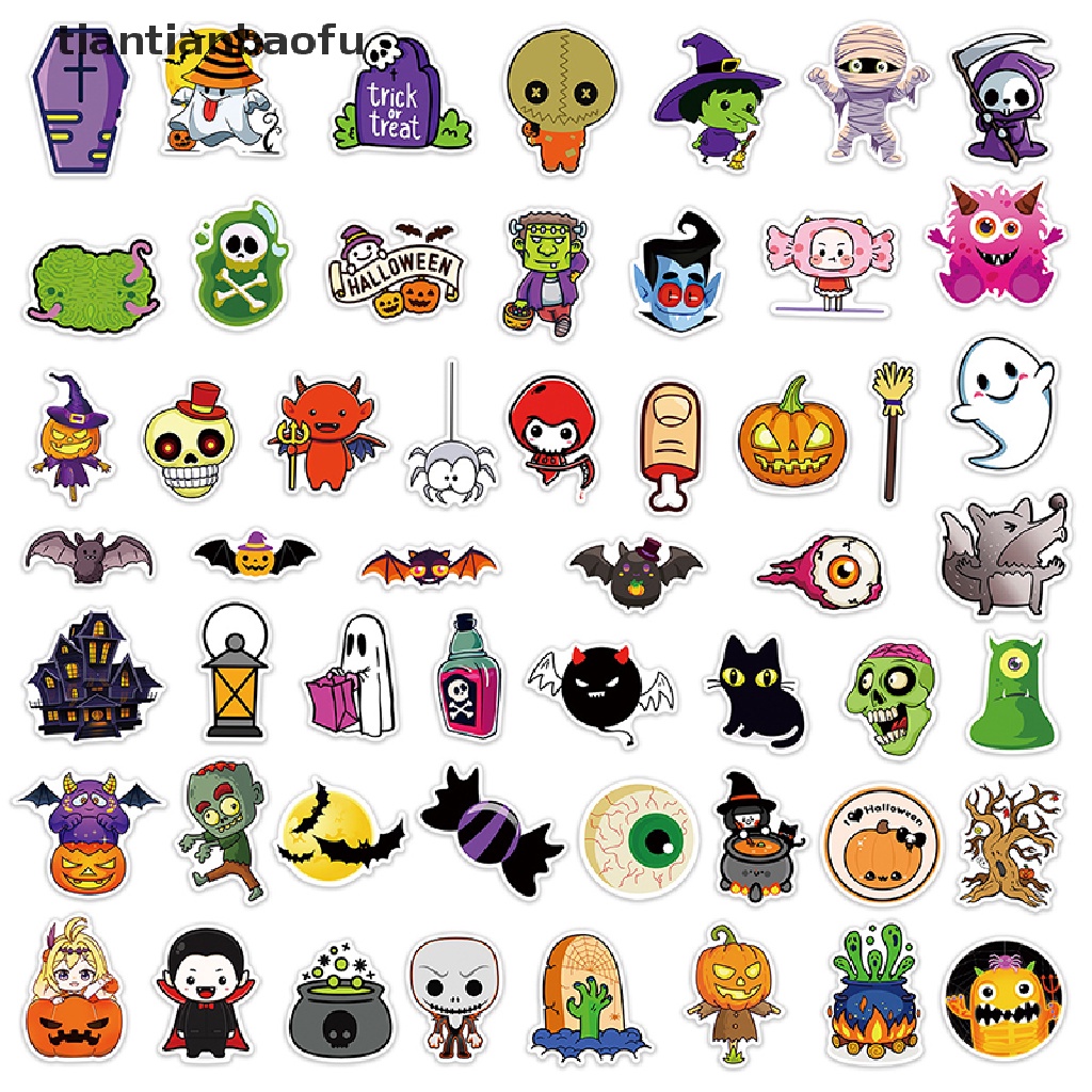 50PCS Funny Halloween Stickers DIY Notebook Cup Room Decoration Graffiti Sticker