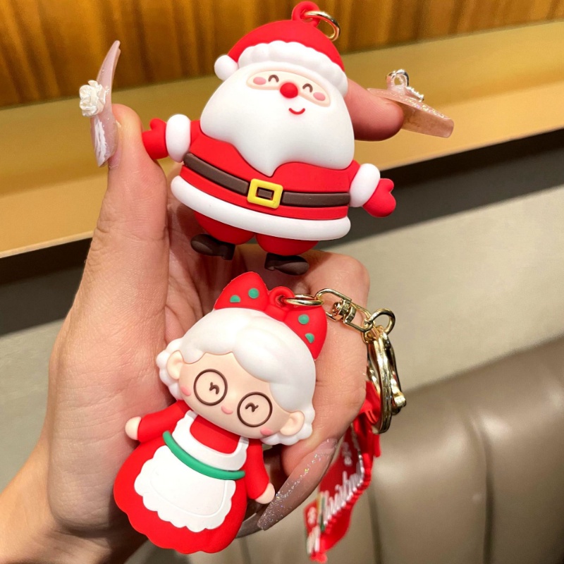 Gantungan Kunci Bentuk Boneka Santa Claus Bahan Karet Lembut Untuk Dekorasi Tas