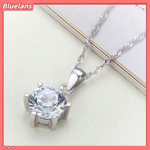 Bluelans Women Wedding Party Cubic Zirconia Pendant Necklace Stud Earrings Jewelry Set