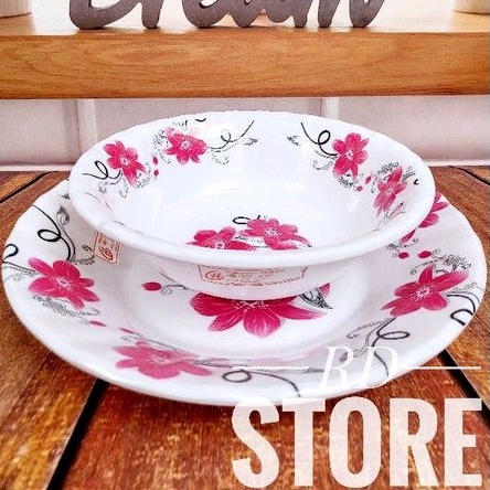 PROMO 1.PCS PIRING MAKAN &amp; 1.PCS MANGKOK SAYUR MOTIF ROSE MELAMINE