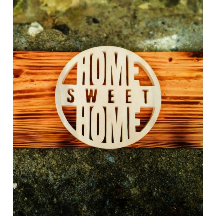 Dekorasi hiasan dinding ruang tamu,dapur,kamar,welcome,home sweet home,bulat diameter 18cm, bahan dari kayu pinus/jati belanda