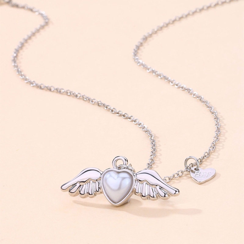 2pcs / Set Kalung Rantai Choker Desain Sayap Malaikat Aksen Berlian Imitasi Untuk Wanita