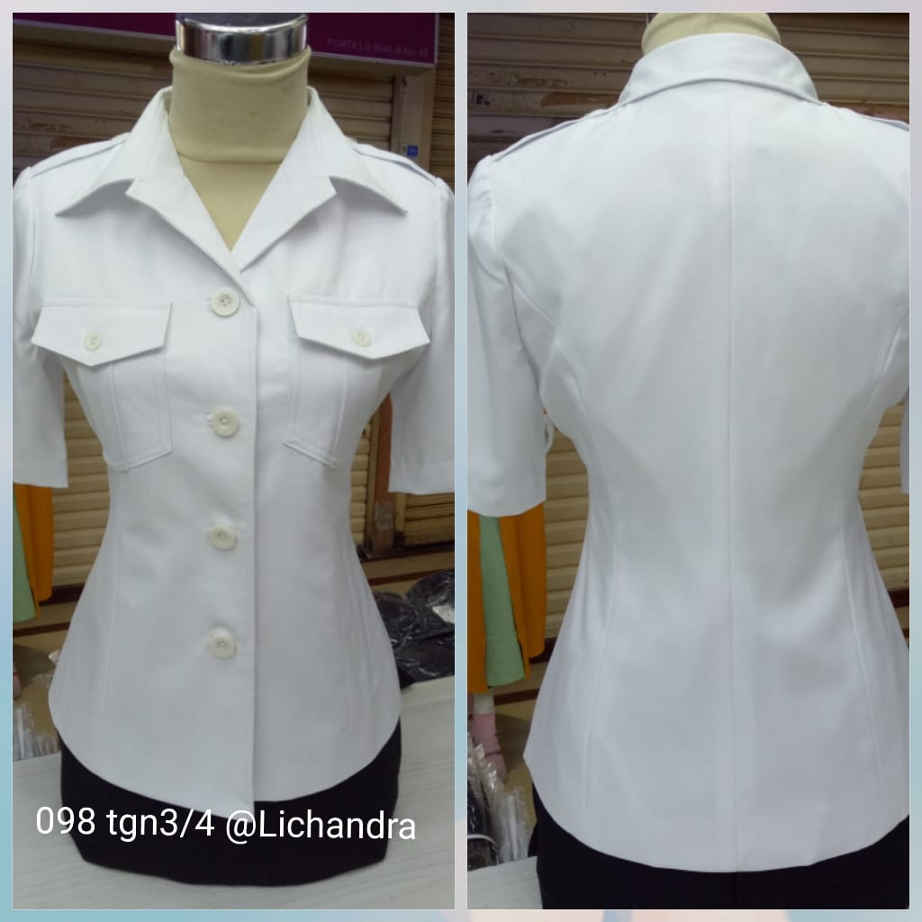SERAGAM PNS WANITA WARNA PUTIH TANGAN 3/4 SERAGAM KERJA LICHANDRA ORIGINAL SERAGAM KERJA GURU BLAZER