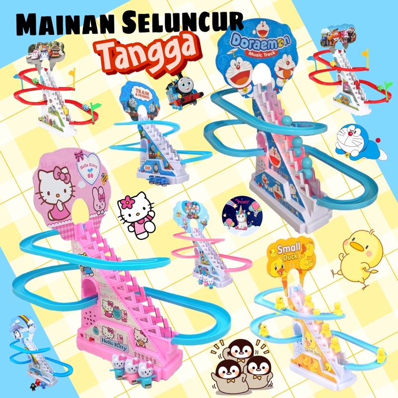 MAINAN TRACK TANGGA/ SLIDE TANGGA/ SELUNCUR KARAKTER BEBEK /PENGUIN /TRAIN /MOBIL