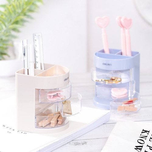 TEMPAT PENSIL PEN HOLDER CUP 3 LACI DELI 9152 STATIONERY STAND WARNA TRANSPARANT