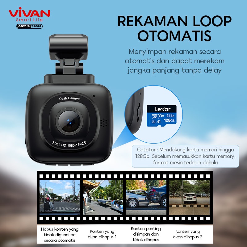 VIVAN Dash Cam / CCTV Mobil 1080HD VDR01 Super Wide Angle High Resolution