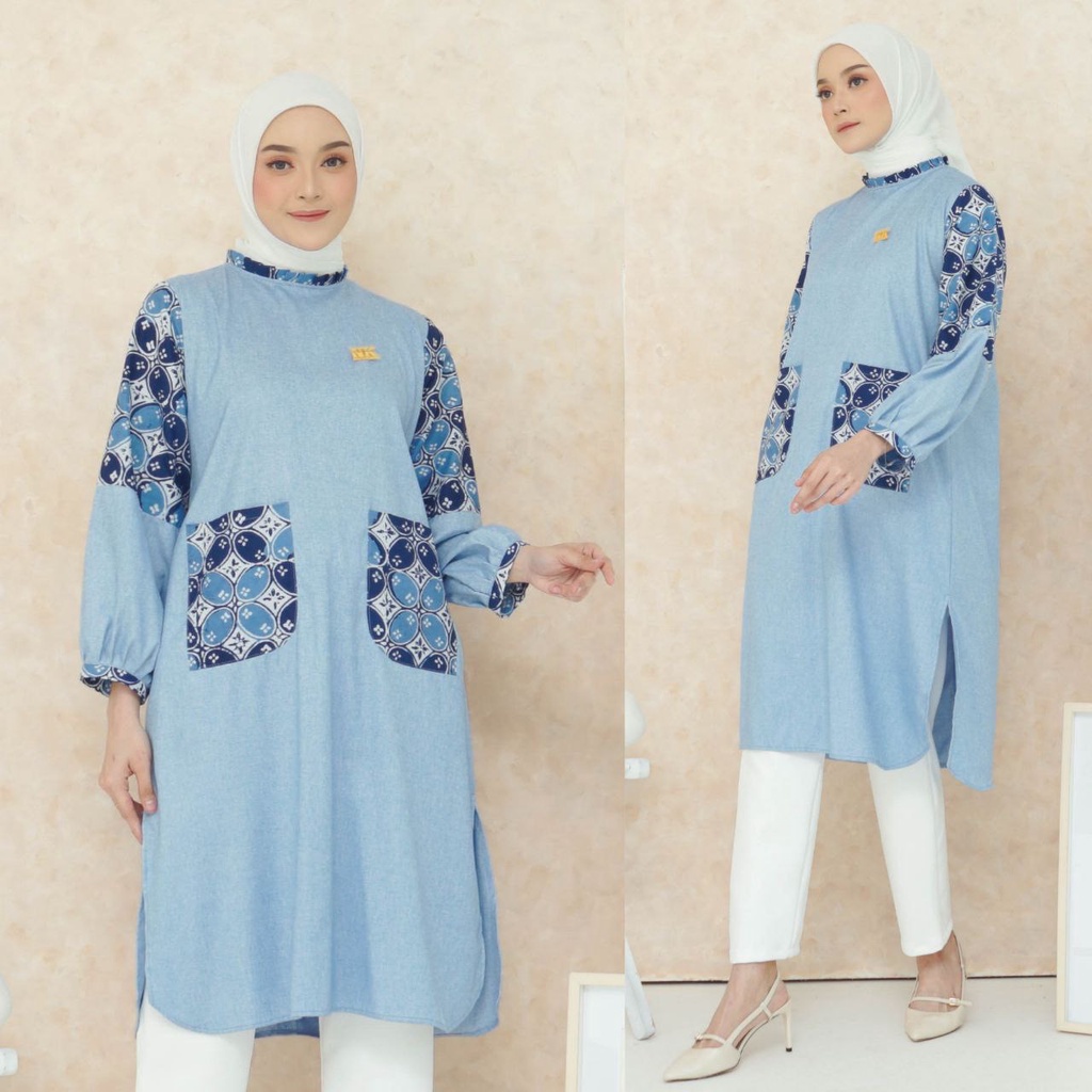 NK BATIK ATASAN WANITA TUNIK ABBEY BIRU MUDA JUMBO