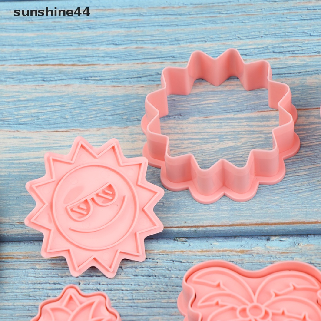 Sunshine 8Pcs Cetakan Adonan Kue Cookie Desain Hawaiian 3D Model Emboss DIY