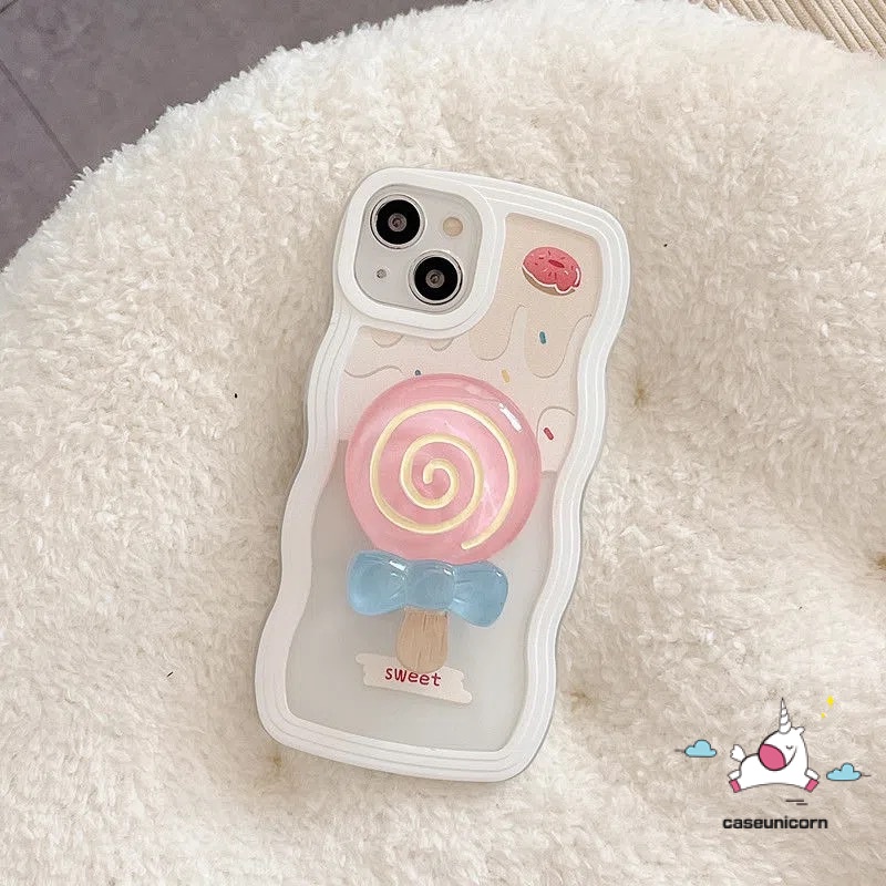 Casing Realme C55 C30 C33 C12 C25 C35 C21Y C25Y C11 C25s 10 8i C15 C3 9 Pro 5 6i 5i 8 Pro 9 9i 7 7i C1 C20A C20 C11 2021 C20A Kartun Lolipop Phone Holder Ice Cream Wavy Casing Edge