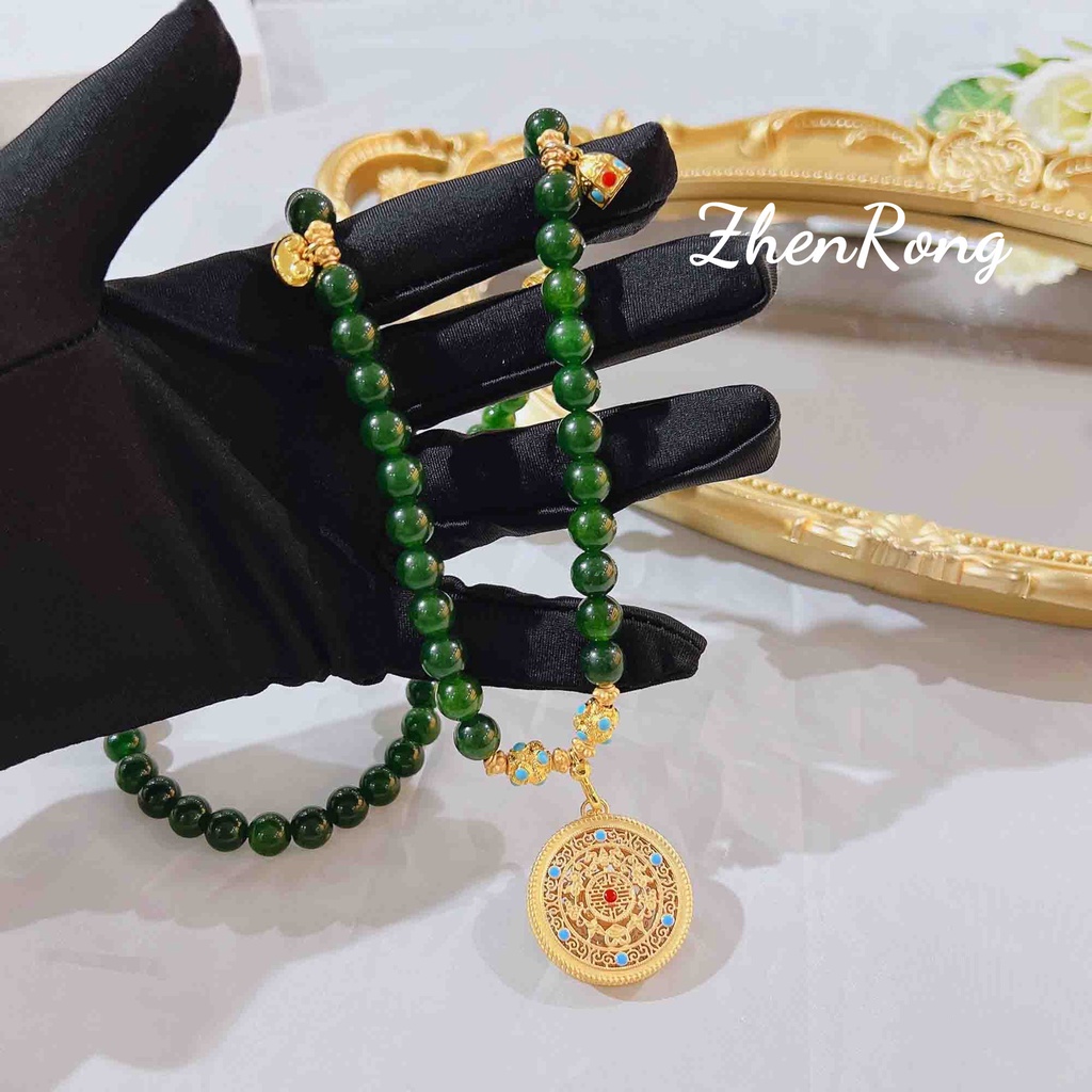 Goldkingdom Fashion Perhiasan Emas Asli Kadar 375 Bangkok Aksesoris Ready Stock French Emerald Beads Hang Tag Kalung Multi Lingkaran Gelang Wishy Hand String Necklace Woman