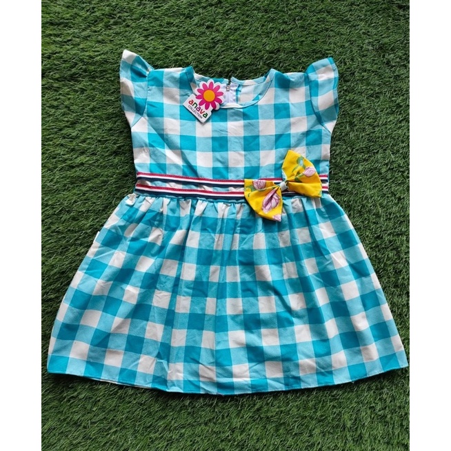 Dress bayi anak perempuan dress kotak pita samping kotak usia 1 2 tahun baju anak perempuan