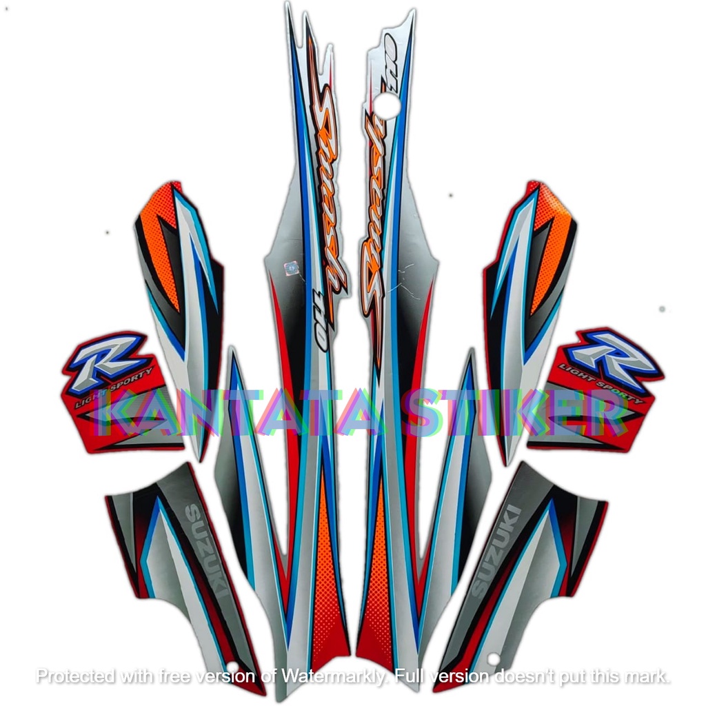 Stiker Striping Motor Suzuki Smash 110 R 2005 Silver-Merah