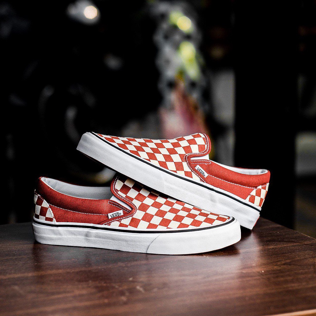 SALE DISKON! VANS SLIP-ON CHECKERBOARD RED PICANTE CLASSIC 100% ORIGINAL BNIB