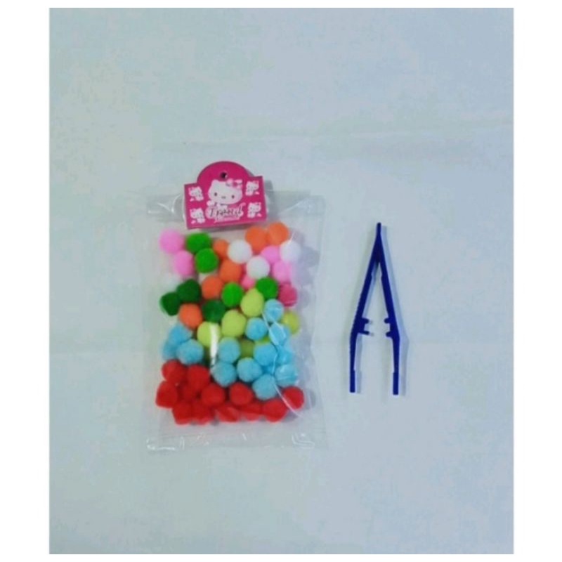GE TOYS PAKET 100 POM POM 15 MM DAN 1 MINI TWEEZER/ MAINAN EDUKATIF TERAPI WICARA