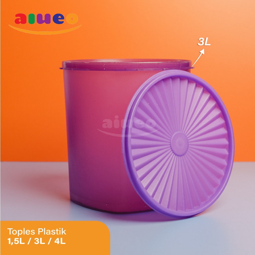 AIUEO | Toples Plastik Set 3 Pcs Murah Kue Kerupuk Warna Random | Toples Jadul Nenek