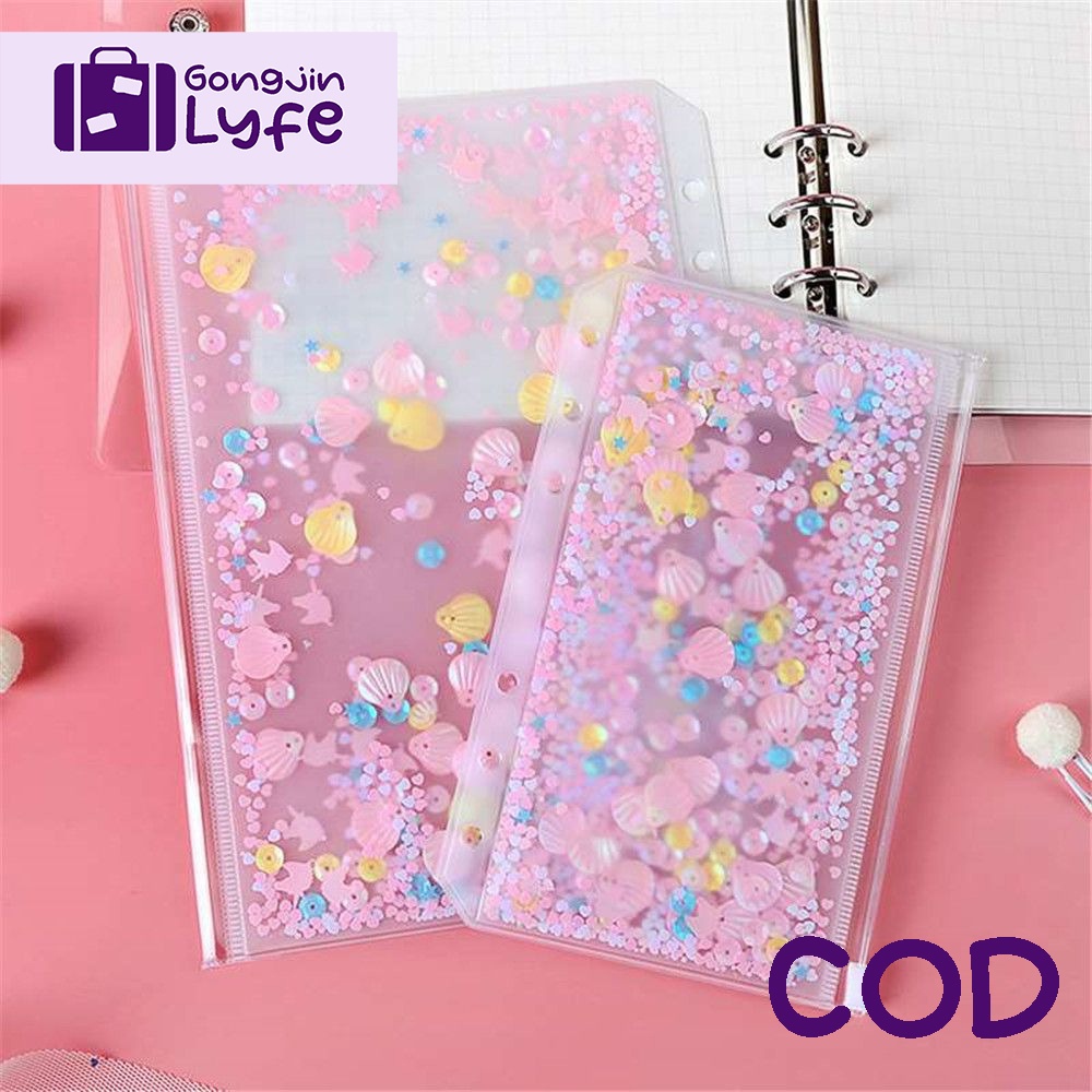 

[Gongjin] Sequin Zipper Binder A5 A6 6 Holes Separator Glittery / Pocket Cash Budget Folder Planner, Warna Pink