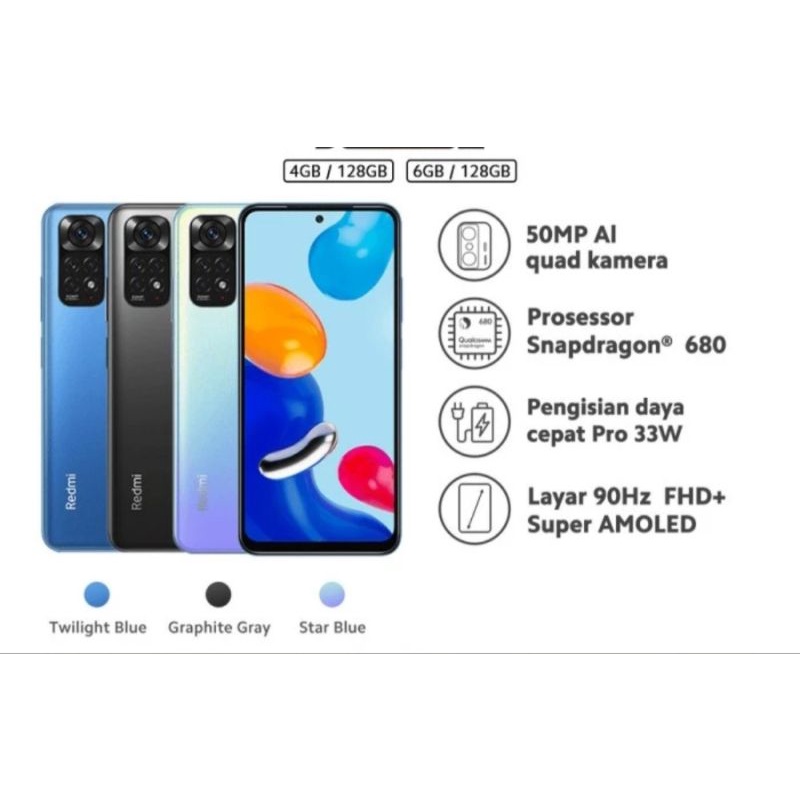 Xiaomi Redmi Not 11 4G RAM 4/128GB |  6/128GB Garansi Resmi XIAOMI Indonesia