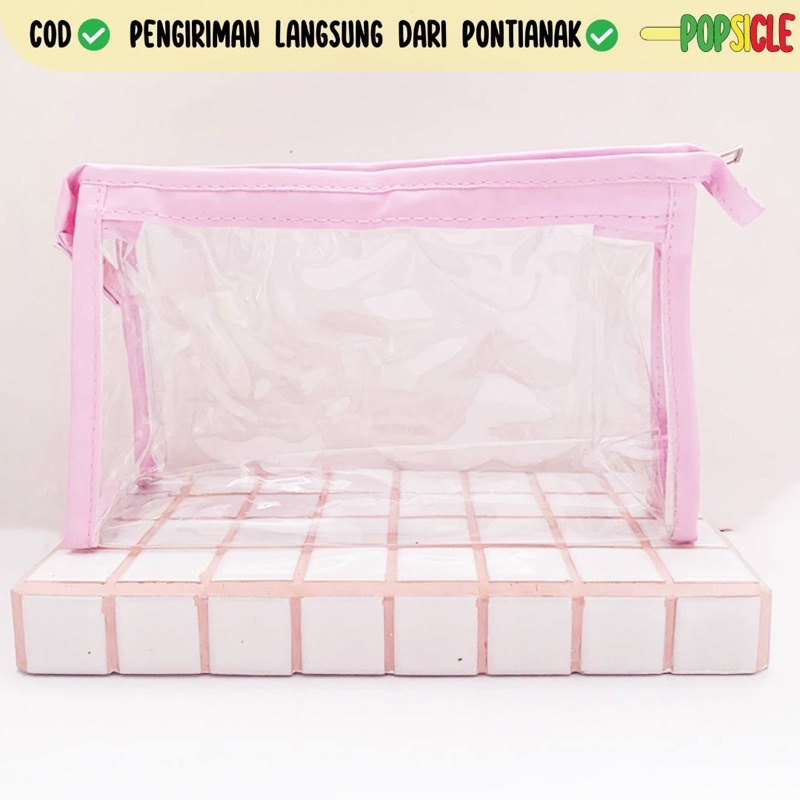 

Pouch Flashee Make Up Pink Transparan Multifungsi Tempat Pensil Alat Tulis Simple Serbaguna Kotak Pensil Korea