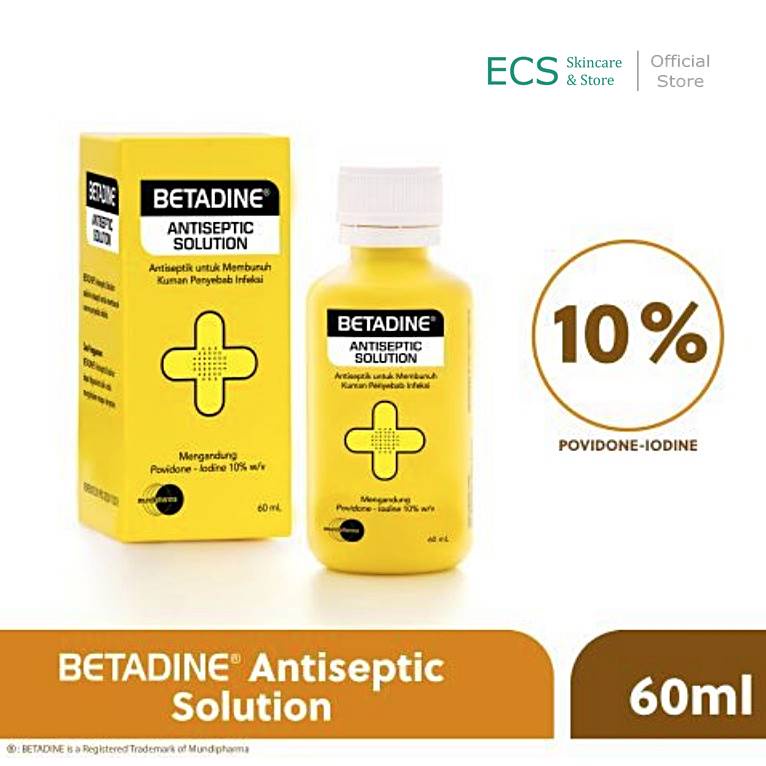 (Ukuran Besar 60 ml) Betadine Antiseptic Solution Cair - Obat Luka Antiseptik Pembunuh Kuman Penyebab Infeksi 60ml - Betadin Cair Obat Merah