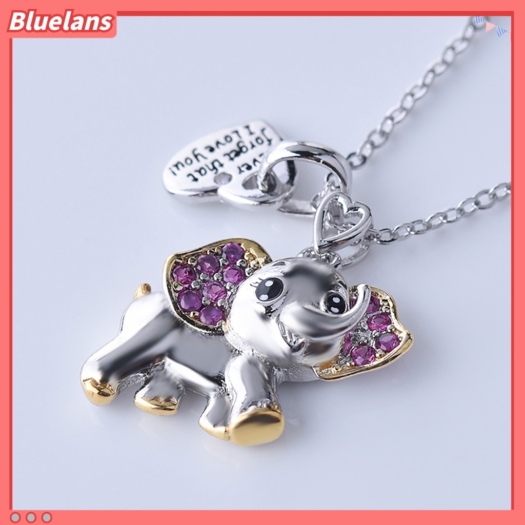 Bluelans Never Forget I Love You Women Romantic Elephant Heart Pendant Chain Necklace