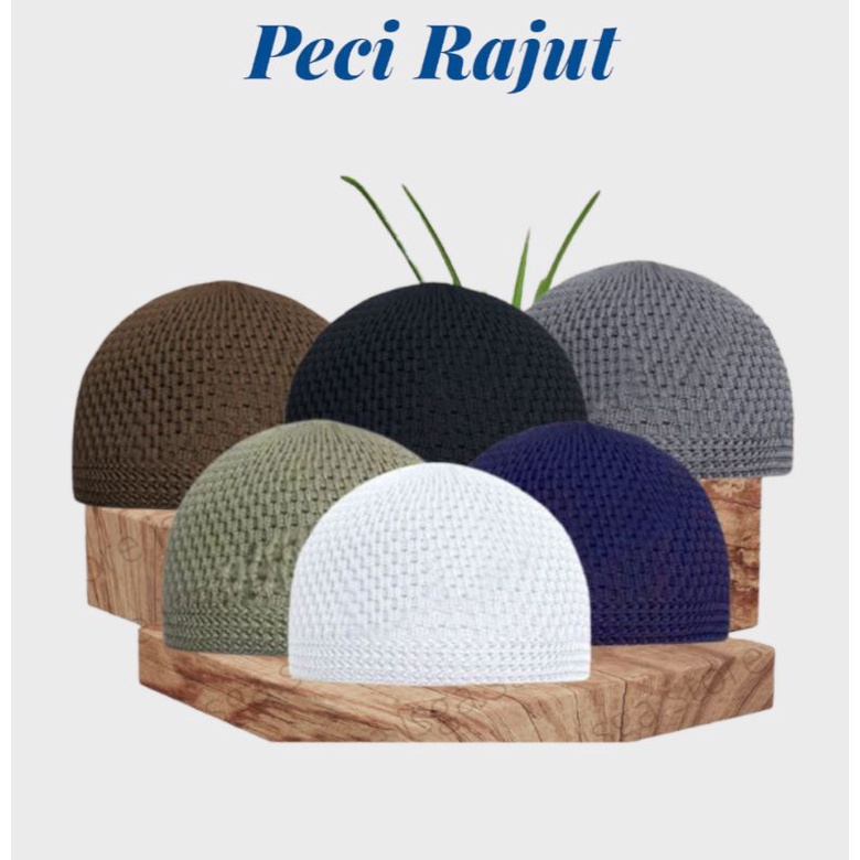 Peci Rajut Polos / Peci Haji Putih Rajut / Kopiah Rajut / Lobe Rajut