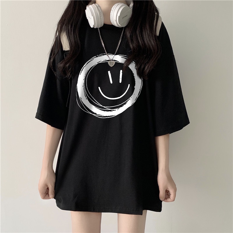 T-SHIRT PRIA TRENDIHONG KONG STYLE SMILEY PRINT LENGAN PENDEK MEREK PLUS UKURAN ATASAN T-SHIRT SEMI LENGAN PENDEK