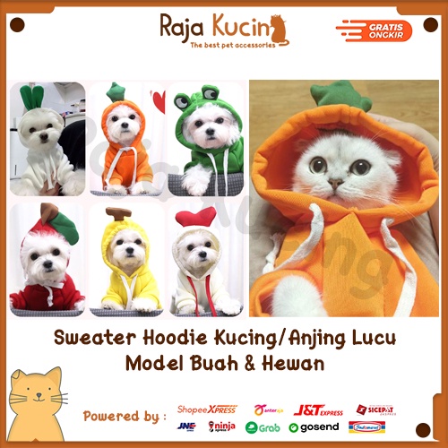 Sweater hoodie kucing/anjing lucu model buah dan hewan