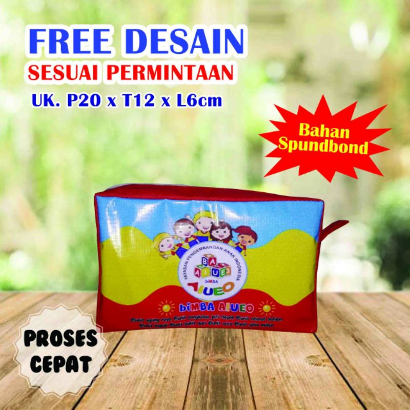 

SOUVENIR TEMPAT PENSIL/DOMPET PROMOSI BIMBEL/PENCIL CASE NAMA BIMBEL