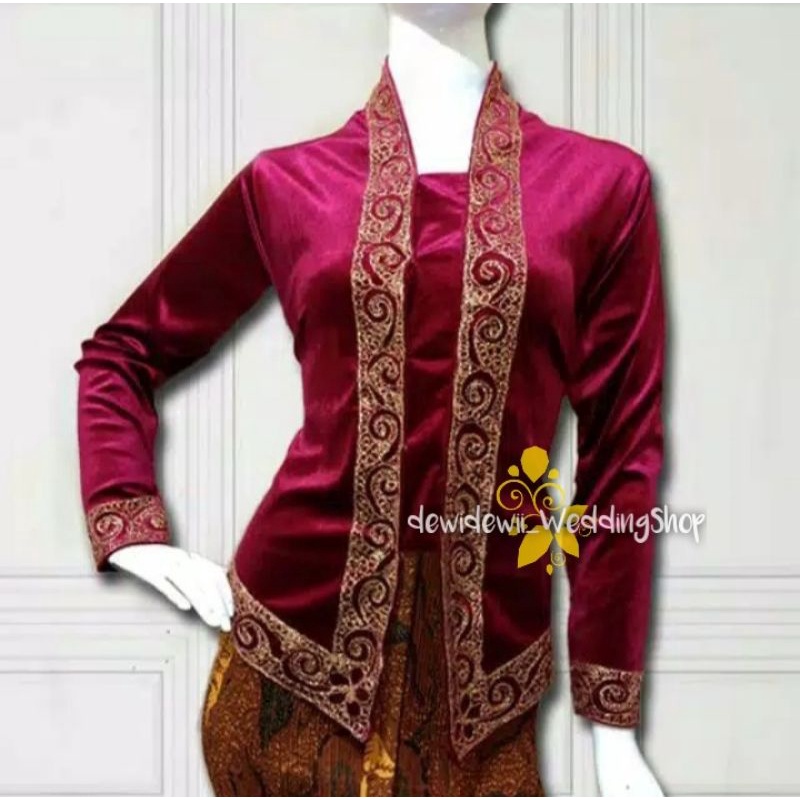 Kebaya Kutubaru Bordir Cantik / Bahan Bludru - Warna Maroon