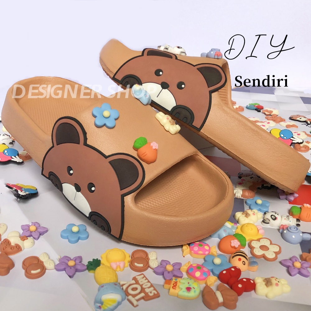 Sandal Jelly Anak Motif BEAR Unisex Slip On Jelly Jibbitz 3D-SIZE 31-36