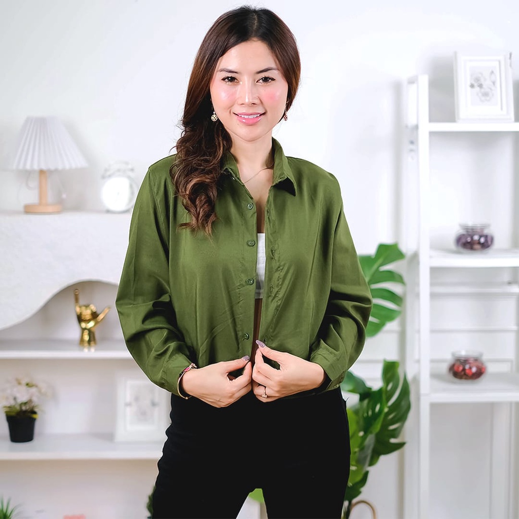 HANIN CROP / KEMEJA CROP TOP WANITA POLOS PREMIUM ATASAN KATUN Grosir sandaang