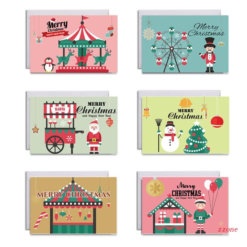 6pcs / set Kartu Ucapan Natal Dengan Amplop Stiker Desain Merry Christmas Untuk Musim Dingin