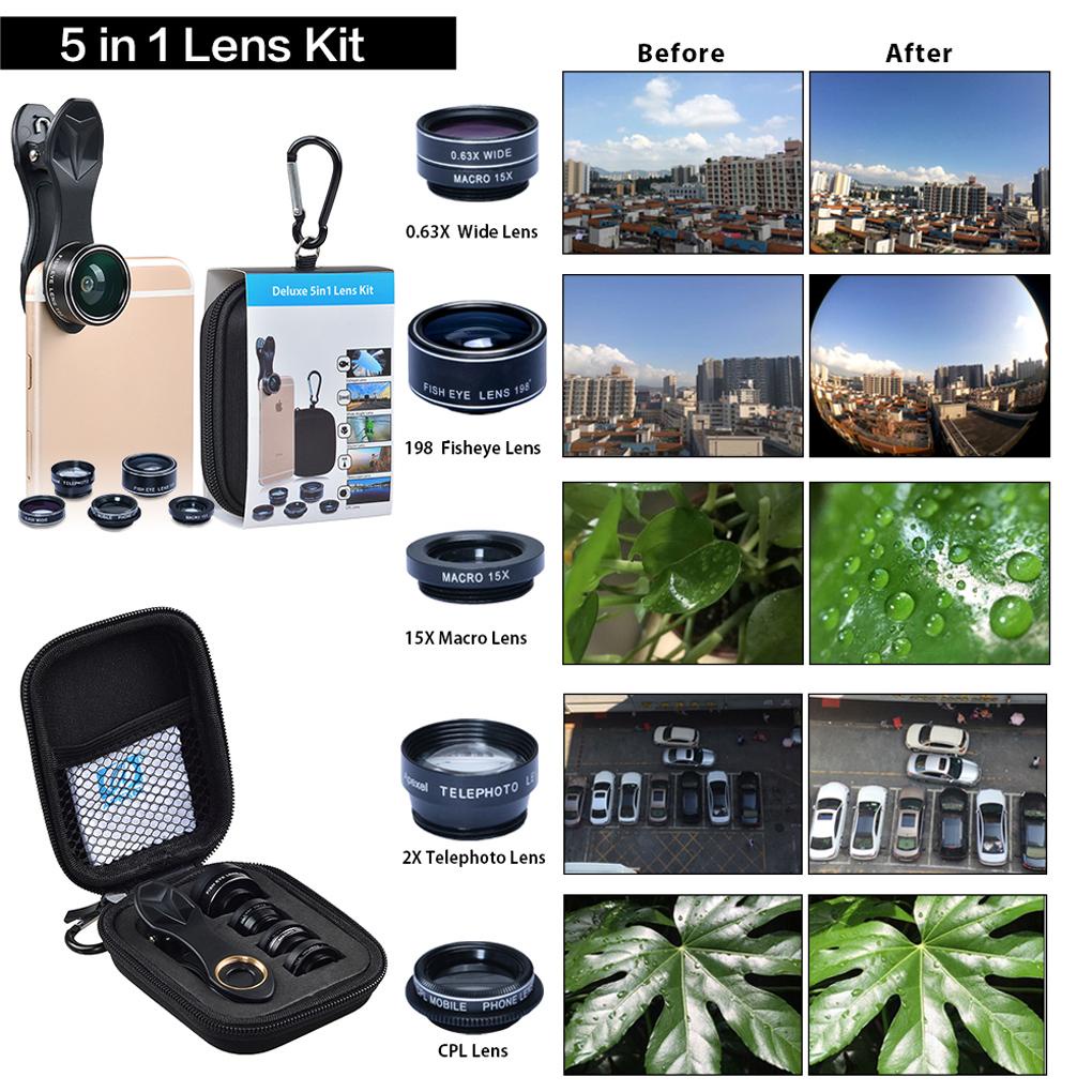 5 in 1 Lensa CPL Wide Angle Universal Model Clip-On Untuk Handphone (house2020)