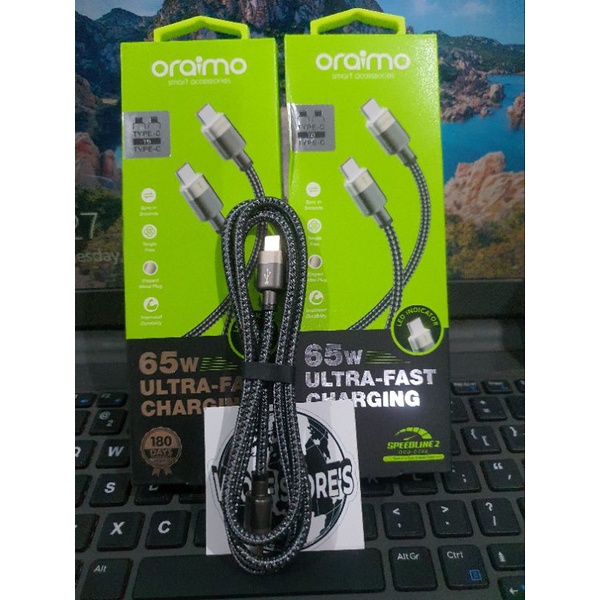 Oraimo OCD-CC82 OCD CC82 Fastline 2 Kabel Data Type-C - Type-C 3.25A 65 Watt Fast Charging - Garansi 1