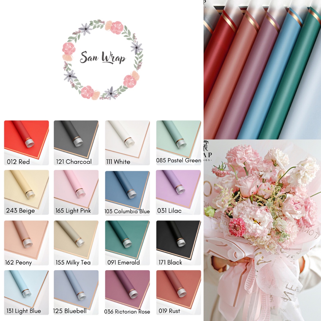 

(5 Lembar) Flower Wrapping Paper Varian List Gold Frame Transparant Kertas Buket Bunga Cellophane Florist