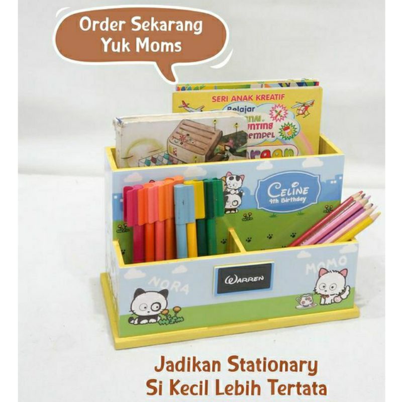 

PENCIL CASE WOODEN Custom Karakter Nama TEMPAT PENSIL ANAK Kayu Unik