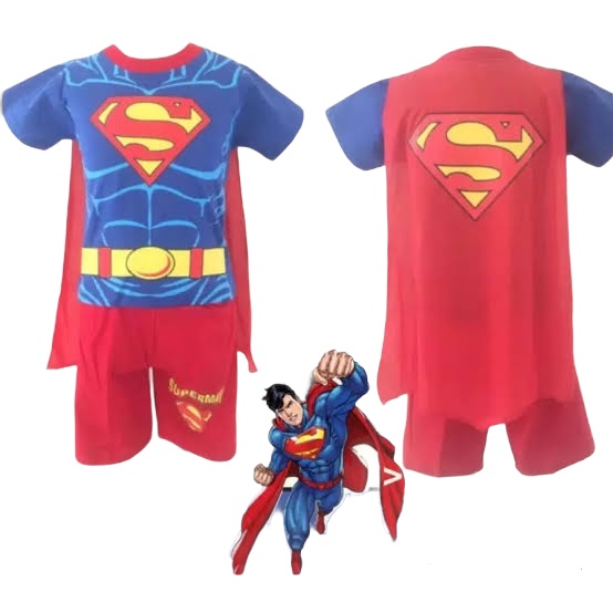 SETELAN BAJU ANAK SUPERMAN PENDEK SAYAP UNTUK ANAK 2-10 TAHUN BISA COD