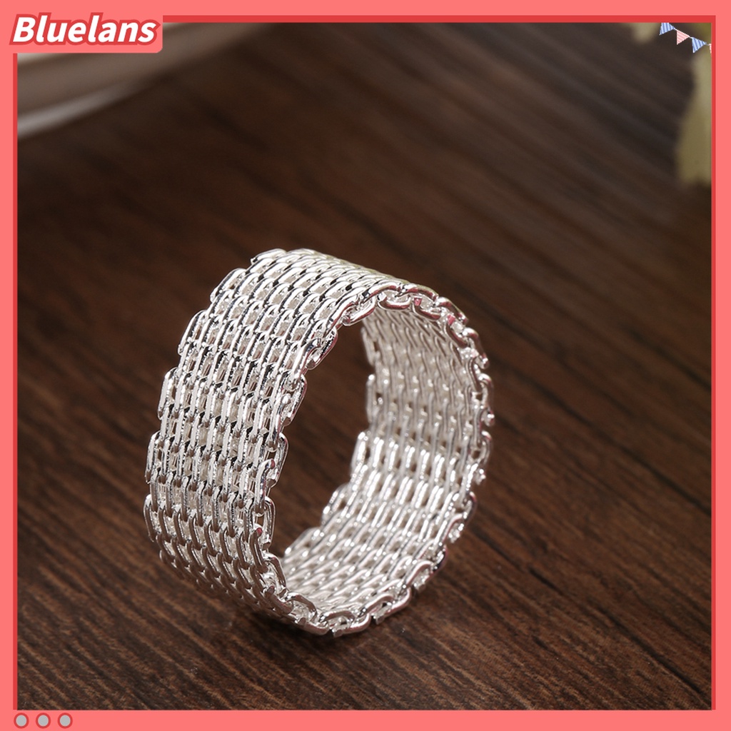 Perhiasan Cincin Jari Lapis Silver Model Jaring Tenun Lebar Untuk Hadiah Wanita Charms