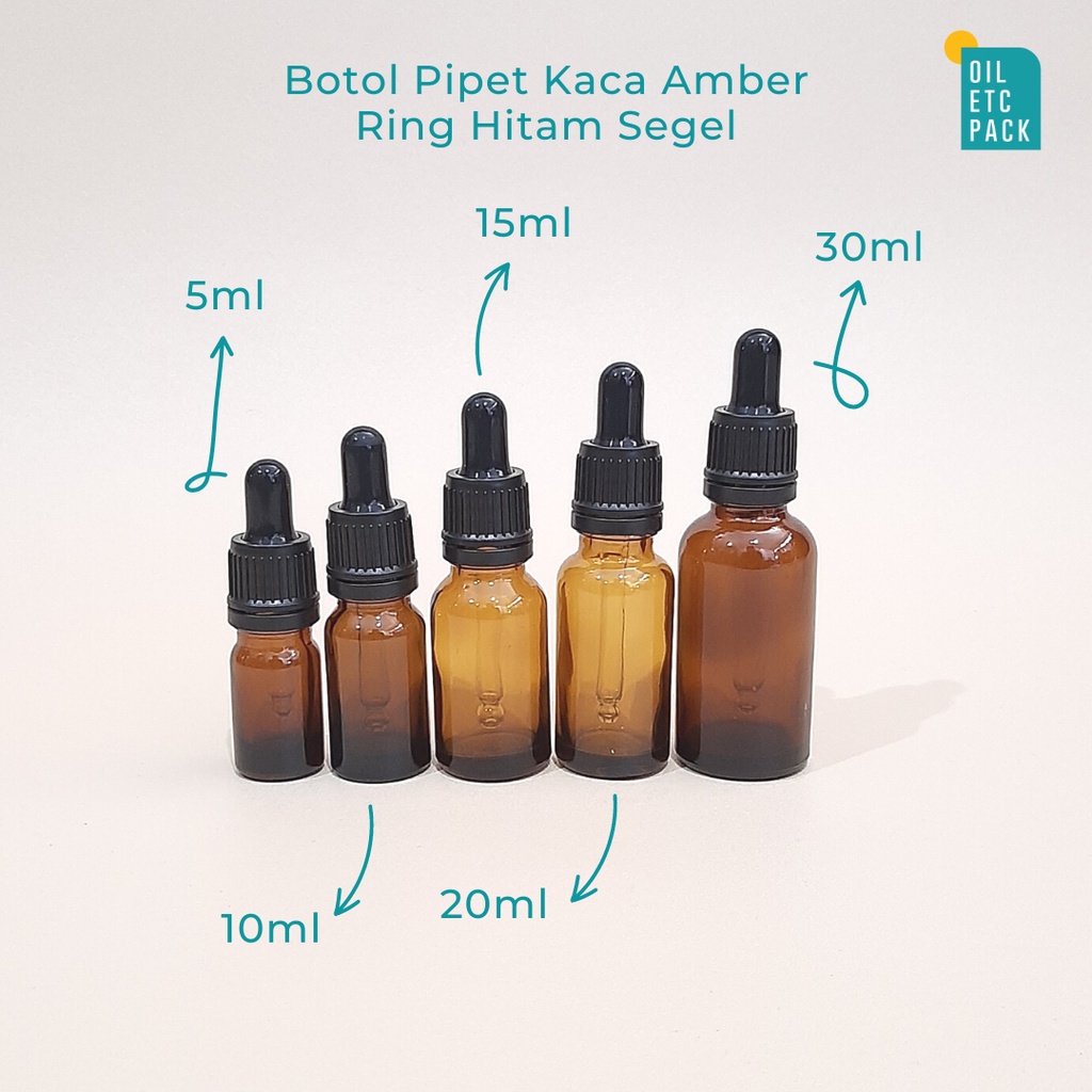 Botol Pipet Dropper Kaca Mini Amber Ring Hitam SEGEL 5ml Tebal / Wadah Kosong Refill Serum &amp; Parfum &amp; Oil &amp; Tetes Mata &amp; Propolis / Travel Kit Murah